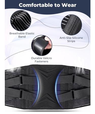 KKM Back Brace for Lower Back Pain Relief | Herniated Disc Sciatica Scoliosis Support | Breathable & Adjustable Belt for Men & Women - Size L Black - Buy Online on GoSupps.com