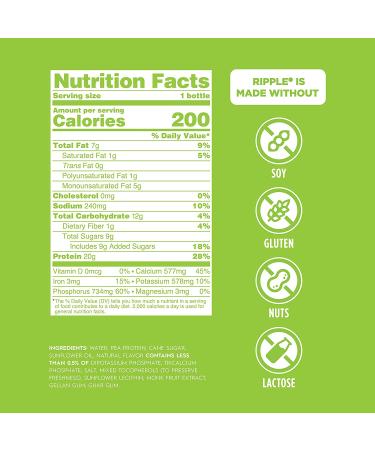 Ripple Vegan Protein Shake - Vanilla | 20g Plant-Based Pea Protein | Gluten, Soy, Nut & Lactose Free | 12 Oz (Pack of 12) - Buy Online on GoSupps.com