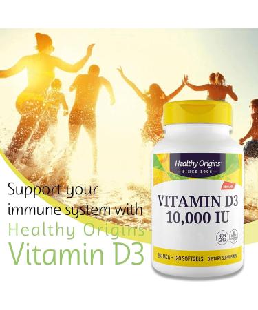 Healthy Origins Depot Vitamin D3 10,000 IU 120 Softgels - Highly Dosed, Lab-Tested, Soy Free, Non-GMO - Buy Online on GoSupps.com