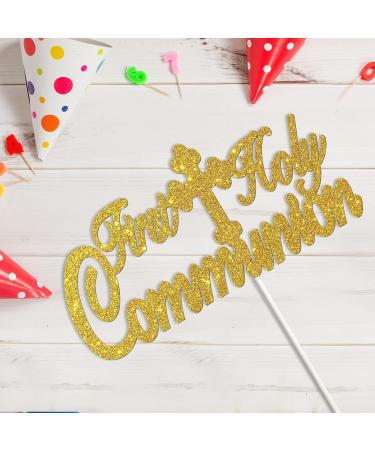 Tenhaisi Gold Glitter First Holy Communion Cake Topper Baptism/Christening/Confirmation/Baby Shower/Birthday/Communion Party Decoration - Buy Online on GoSupps.com