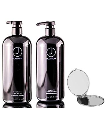 J Beverly Hills Platinum HYDRATE Shampoo & Conditioner DUO Set (with Sleek Compact Mirror) (32 oz / 1 Liter - large DUO kit) 32 Ounce / 1 Liter - Large DUO kit
