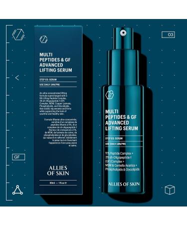 Allies of Skin Multi Peptides & GF Advanced Lifting Serum | 3% sh-Oligopeptide-1 | 9% Lifting Peptide Complex | 30ml - Shop Now for Youthful Skin - Buy Online on GoSupps.com