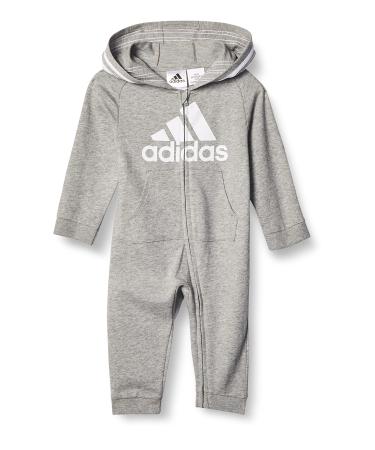 adidas Infant Girls' and Baby Boys' Long Sleeve Hooded Coverall 3 Months Grey