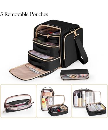 Prokva Travel Makeup Bag with 5 Removable Cases - Large Cosmetic Organizer with Strap and Storage Pockets - Black (Patented Design) - Buy Online on GoSupps.com