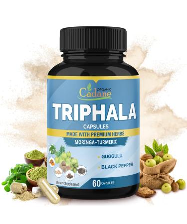 Organic Cadane Triphala Extract Capsules - 6 Premium Ingredients Complex with Turmeric Moringa Guggul Ginger and Black Pepper - 60 Caps for 2 Months Supply