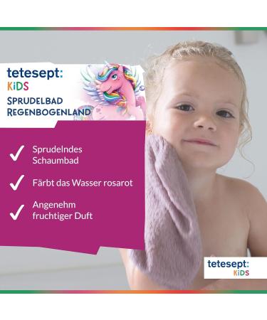 tetesept KIDS Rainbow Land Sparkling Bath - 15 x 40g - Sparkling Bubble Bath with Fruity Scent - Bath Fun for Children with Colored Foam and Red Rose Water - 15 x 40g - Buy Online on GoSupps.com