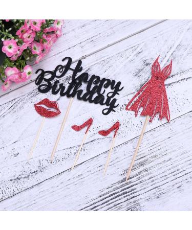 BESTOYARD 2 Sets Cake Toppers Glitter High Heel Shape Cupcake Toppers for Happy Birthday Party Decor (Red) - Buy Online on GoSupps.com