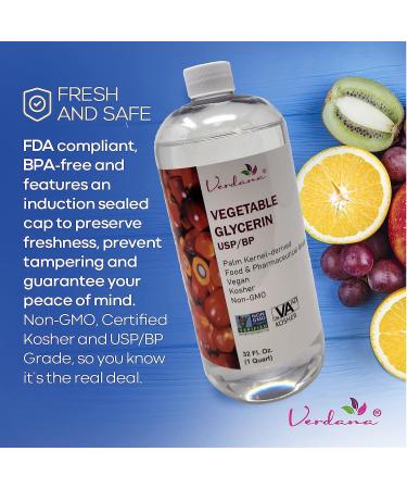 Verdana Vegetable Glycerin USP/BP Refined - Premium Food Grade 32 Fl Oz - Vegan, Kosher, Non-GMO - Pack of 1 - Buy Online on GoSupps.com