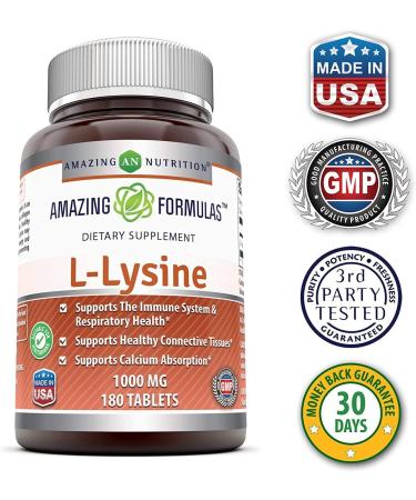 Amazing Formulas L-Lysine 1000mg Amino Acid Vitamin Tablets - 360 Count (2 Pack) - Cold Sores, Shingles, Immune & Respiratory Support - Buy Online on GoSupps.com