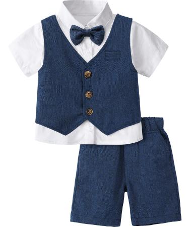 mintgreen Baby Boy 3pcs Gentleman Suit Herringbone Wedding Christening Outfit Shirt & Waistcoat & Shorts 1-6 Years 12-18 Months Navy