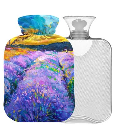 NAANLE hot water bottle with cover watercolor lavender fields transparent hot water bottle hot water bottle to relieve back pain handwear warmers neck-hot and cold therapy 1 l
