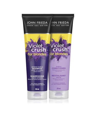 John Frieda Violet Crush Intense Brass Fighting Duo Intense Purple Shampoo + Conditioner Set with crushed violet pigments | Hair Toner for Brass in natural colour-treated and platinum blonde hair