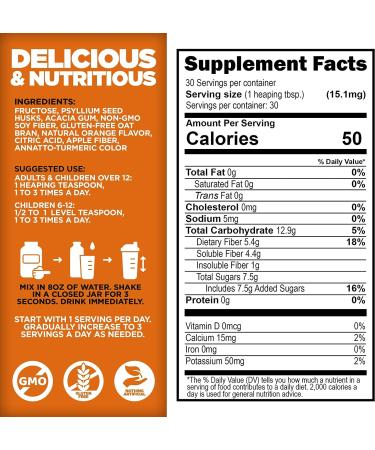 Yerba Prima Daily Fiber Formula 16 oz - Non-GMO, Gluten-Free, Orange Flavor - Made in USA - Buy Online on GoSupps.com