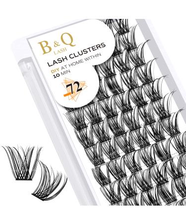 Cluster Lashes D Curl 10mm 72 Clusters B&Q Lash Clusters Individual Lashes Volume Eyelash Clusters DIY Lash Extensions Soft Wispy Cluster Eyelash Extensions DIY at Home (B10 D-10mm) D-10 mm B 10