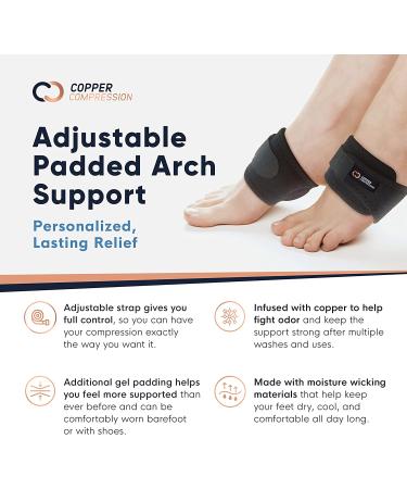 Copper Compression Adjustable Padded Arch Support - 2 Plantar Fasciitis Braces/Sleeves for Foot Pain Relief - One Size Fits All - Buy Online on GoSupps.com