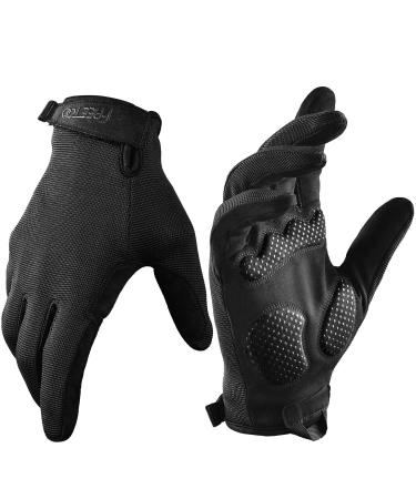 FREETOO Full-Finger Workout Gloves for Men, Excellent Grip Palm Protection Padded Weightlifting Gloves Lightweight Gym Gloves Durable Training Gloves for Exercise Fitness Dark Black Large