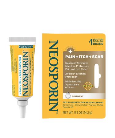 Neosporin Antibiotic Pain-Relieving Anti-Itch & Scar Appearance Minimizer Ointment with Neomycin & Bacitracin Zinc 24-Hour Infection Protection for Minor Cuts Scrapes & Burns .5 oz