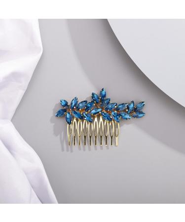 Chargances Bride Wedding Rhinestone Hair Comb Blue Crystal Hair Side Comb Fashion Handmade Headpiece Bridal Hair Accessories for Wedding Prom Flower Girl (Blue) - Buy Online on GoSupps.com