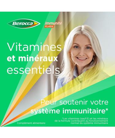 Berocca Immunity Flash - Supports the Immune System - Concentrated Formula - Vitamins & Minerals - Vitamin C D - Zinc - Selenium - Iron - Dietary Supplement - 2X30 effervescent tab - Buy Online on GoSupps.com
