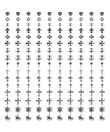 Zykort 160 pieces 3d cross nail charms silver punk nail art decoration silver nails charms in metal chrome heart nail charms diy gothic nail charms for manicure