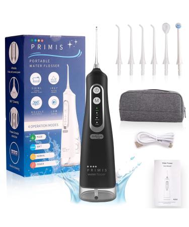 PRIMIS Water Flosser for Teeth Cordless IPX7 Waterproof with 4 Modes Large 310ML Tank & 6 Jet Tips USB Rechargeable Oral Irrigator for Travel & Home use Plaque Remover for Teeth (White) (Black)