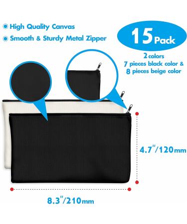 15 Pack Blank Cotton Canvas DIY Craft Zipper Bags Pouches Pencil Case for Makeup Cosmetic Toiletry Stationary Storage (Beige & Black 8.3 x 4.7 ) 15 Pack/8.3 x 4.7 White+Black - Buy Online on GoSupps.com