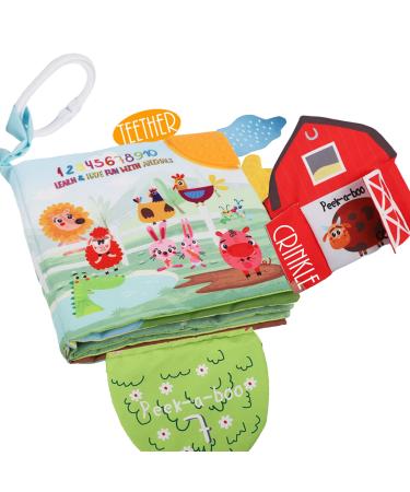 Soft Cloth Crinkle Baby Books 0-6 Months Baby Toys 6 to 12 Months Touch Feel Books For Babies Infants Toddlers 1 Year Old  Baby Boy Girl Shower Gifts Ages 1-3 Early Education Farm Toy Teether