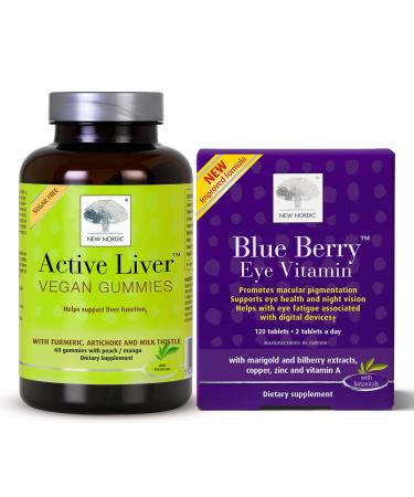 NEW NORDIC Eye & Liver Support Bundle Blue Berry Eye Vitamin (Strong) 120s Plus Active Liver Gummies 60ct