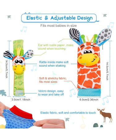 8PCS Baby Wrist Rattles & Foot Finders Set | Sensory Developmental Toys for Newborns 0-6 Months | Hand & Feet Rattles for Boys and Girls - Buy Online on GoSupps.com