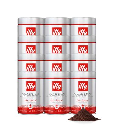 illy Caf moulu pour Moka Classic 100% Arabica avec des Notes de Caramel Fleur d'Oranger et Jasmin Go t doux et arri re-go t sucr Pack de 12 boites (12 x 250gr) CLASSIC 250 g (Lot de 12)