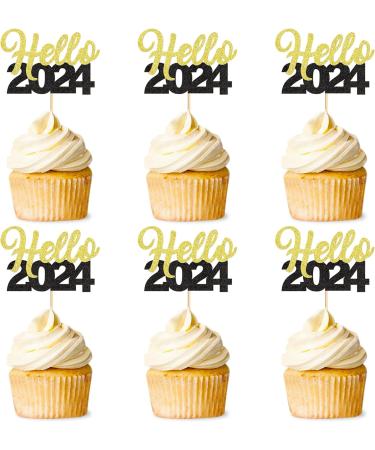 30 Pcs Glitter Happy New Year Cupcake Toppers 2024 Gold Black Cupcake topper Cheers to 2024 Cake Picks for New Years Eve Party Decoration (Hello) - Buy Online on GoSupps.com