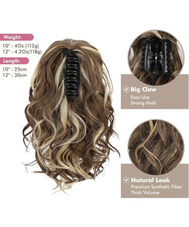 REECHO 10 Inch Short Curly Ponytail Extension Claw Clip Synthetic Hairpiece - Light Brown with Highlights - Buy Online on GoSupps.com