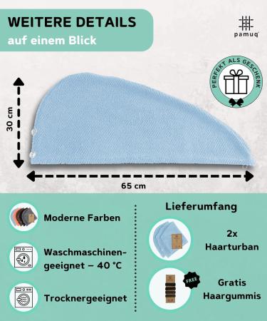 Shop Pamuq 100% Cotton Hair Turban - Light Blue 2 Set | Quick-Drying Button Hair Towel - Buy Online on GoSupps.com