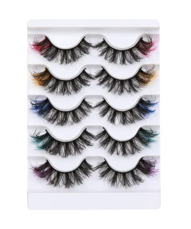 Focipeysa Colored Fluffy Mink Eyelashes - 8D Dramatic Wispy Lashes C Curl - 5 Color Mixed False Eyelashes - Pink Orange Purple Green Blue - Buy Online on GoSupps.com