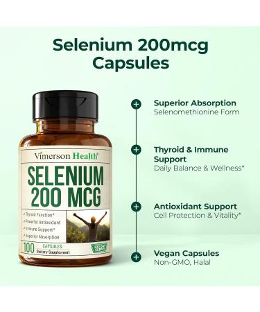 Selenium 200 mcg Capsules High-Potency Selenium Supplement for Thyroid Antioxidant & Immune Support Highly Bioavailable L-Selenomethionine Essential Mineral Supplements Vegan 100 Capsules - Buy Online on GoSupps.com