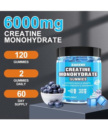 Creatine Monohydrate Gummies 5000mg - Sugar Free Vegan 120 Chewable Gummies for Muscle Support & Energy Boost - Blueberry Flavor - Buy Online on GoSupps.com