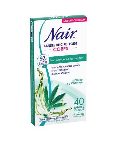 NAIR - Cold Wax Strips with Hemp Oil Extract, 97% Natural Origin, NaturAdvanced Technology, 40 Strips