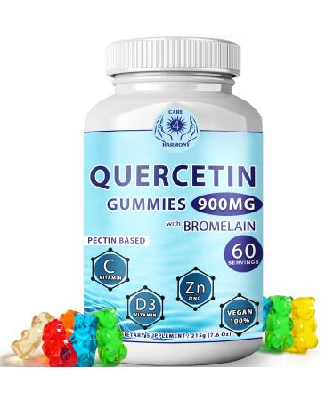 Quercetin Gummies - Quercetin with Bromelain Vitamin C + Zinc Vitamin D3  Chewable Quercetin 900mg Supplements - Quercetin for Kids and Adults (1)