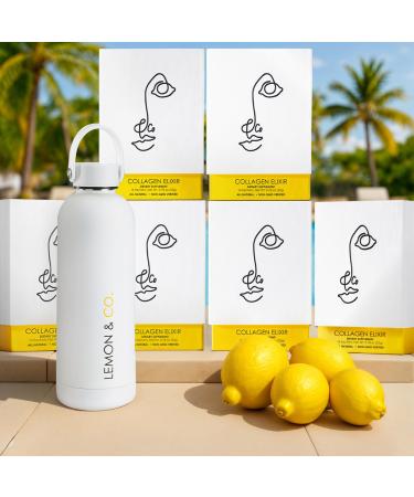 LEMON & CO. 12-Week Starter Kit Bundle Liquid Collagen for Women + Insulated Bottle - 5000mg Marine Collagen Peptides for Skin Nails Hair & Gut Health | Organic Lemons Vitamin C No Preservatives