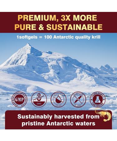 Krill Oil 1200mg Antarctic Krill Oil Omega 3 Supplement with EPA DHA Astaxanthin & Phospholipids for Heart & Brain & Joint Health No Fishy Aftertaste 120 Softgels (60 Servings) 120 Count (Pack of 1) - Buy Online on GoSupps.com