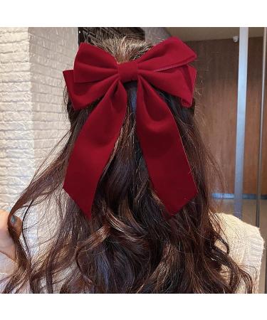 Kioiner 2 Pcs Large Bow Hair Clips Black Red Velvet Bows Barrettes French Bowknot Hair Clips Metal Hair Clips with Long Tail for Girls Women Ladies - Buy Online on GoSupps.com