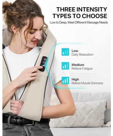 Alljoy Shiatsu Neck Massage Device with Heat | Electric Back Shoulder & Leg Massager for Home & Office | Best Gift for Men (Beige) - Buy Online on GoSupps.com