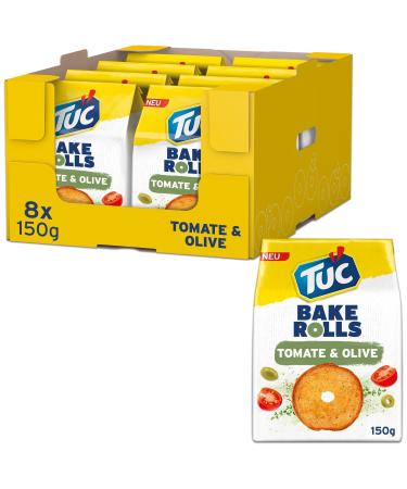 TUC Bake Rolls Tomato & Olive 8 x 150g I Crispy Bread Chips I Snack Chips Bulk Pack Tomato & Olive 1.2 kg (1 Pack) - Buy Online on GoSupps.com
