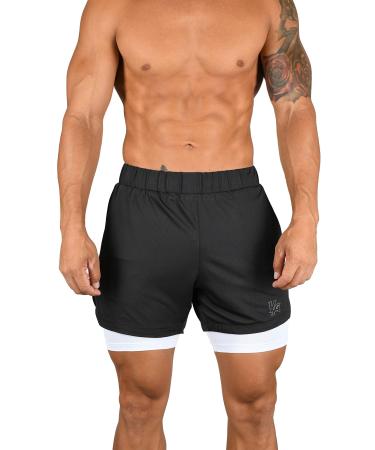 YoungLA Compression Shorts - Soft, Breathable, Stretchy Mens Compression Shorts with Pocket - Compression Shorts for Men 105 Black/White X-Large