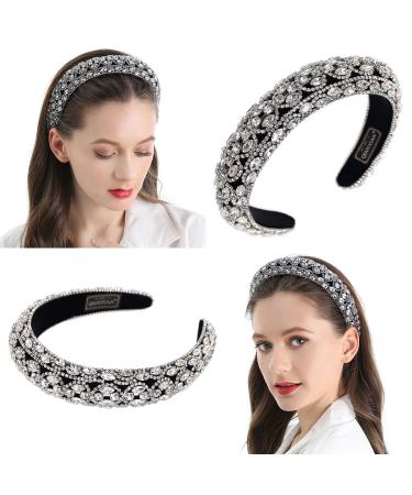 QIANXUAN Crystal Rhinestone White Pearl Headband for Women and Girls | Handmade Padded Velvet Hairband with Jewelry Chain | Elegant Retro Diamond Hair Accessories - Buy Online on GoSupps.com