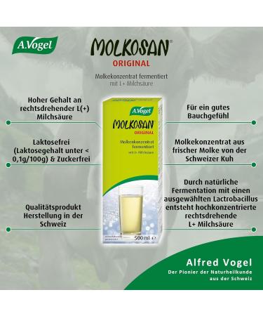  A.Vogel A.Vogel Molkosan Fermented Whey Concentrate Targeted Actions Transit & Digestion Swiss Laboratory White 500 ml Bottle - Buy Online on GoSupps.com