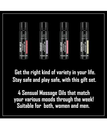Dude's Love - Aromatic Edible Full Body Sensual Massage Oil Pack of 4 - Combo Gift Set | Trial Pack Massage Oil with Essential Oils - 120 ML Trial Pack (Vanilla Fruity Berry Floral) 30 ml (Pack of 4) - Buy Online on GoSupps.com