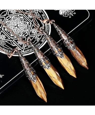 Kyeygwo Tiger Eye Reiki Healing Stone Pendulum Necklace - Vintage Chain Crystal Point Pendant for Men & Women - Gemstone Quartz for Divination Meditation & Scrying - Buy Online on GoSupps.com