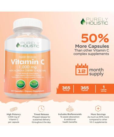 Purely Holistic CoQ10 100mg + Vitamin C 1000mg with Rosehip & Acerola Cherry Bioflavonoid - 120 Softgels & 365 Capsules Bundle - Made in USA - Buy Online on GoSupps.com