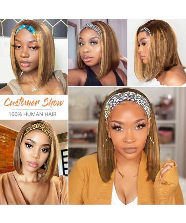 Highlight Bob Headband Wig 12 Ombre Straight Human Hair for Black Women - Brazilian Glueless 150% Density Ombre Brown Honey Blonde Headband Wig - Buy Online on GoSupps.com